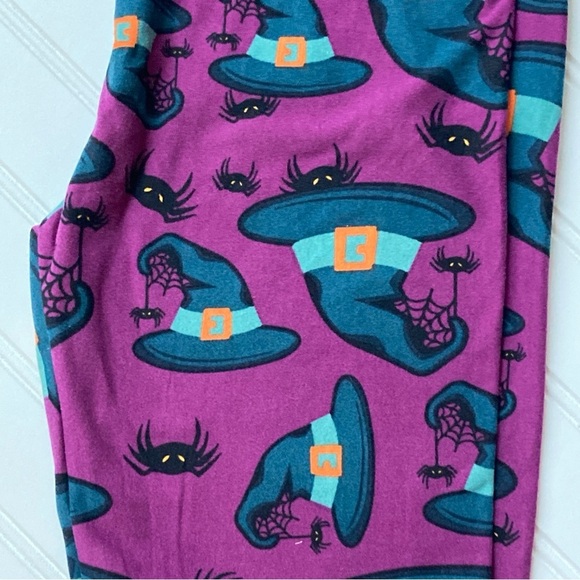 NWT LuLaRoe OS leggings Halloween purple witches hat spiders Whimsygoth UNICORN - Picture 2 of 3